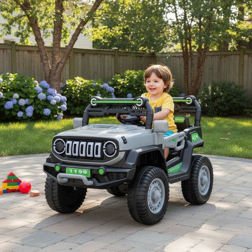 Auto Jeep A Bateria Musica Luz 12v Zaki Babymovil Color Gris