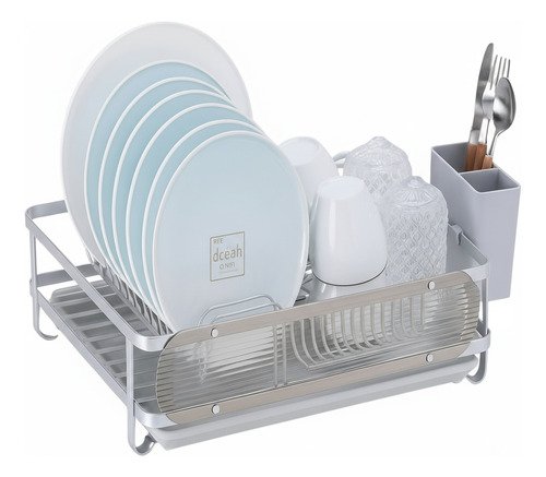 Escurreplatos De Aluminio Con Bandeja Y Cubertero Gris Gris