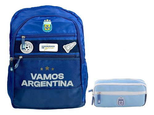 Combo Set Mochila Reforzada Cartuchera Escolar Afa Argentina Azul Afa