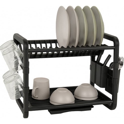 Escurridor Seca Platos Negro Premium Aluminio Doble Negro Negro